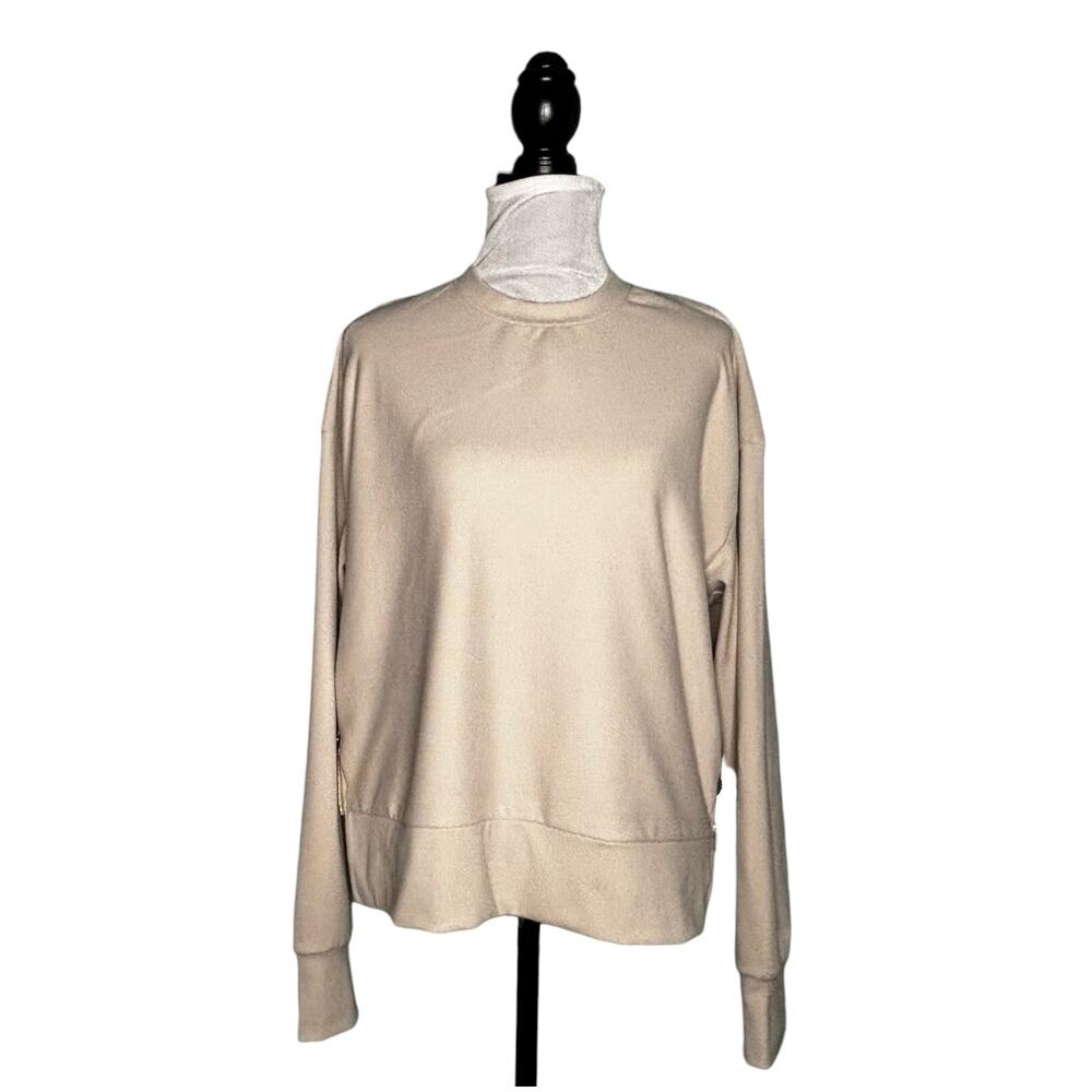 Varley Horton Side Zip Sweatshirt Light Tan Size Medium - Picture 2 of 14